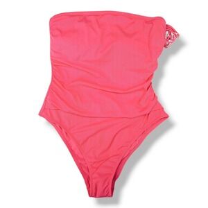 Shade Shore Ribbed One Piece Swimsuit Removable Straps Neon Pink L 12-14